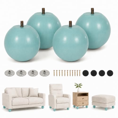 4 Inch Green Wooden Sofa Legs Set of 4 Wood Round Sofa Legs - color: Green
