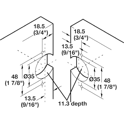 Hafele America 343.90.710 Pie-Cut Corner Cabinet Hinge, 78 Degree Opening Angle