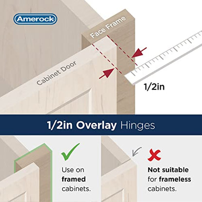Amerock 1 Pair 1/2" Overlay Matte Black Partial Wrap Cabinet Hinge - color: Matte Black, size: 1/2 Inch (13 mm) Overlay