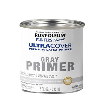 Rust-Oleum Painter's Touch Latex Brush-On Paint, Flat Gray Primer - color: Flat Gray Primer, size: 8 Fl Oz (Pack of 1)