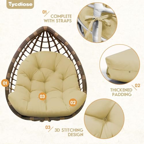 Egg Chair Cushion Replacement, Waterproof Outdoor Hanging Egg Swing Chair Cushions Pads, U-Shaped Thickened Cushions for Hanging Eggs Chair with Ties, 47x33x7 Inches (Khaki) - color: Khaki