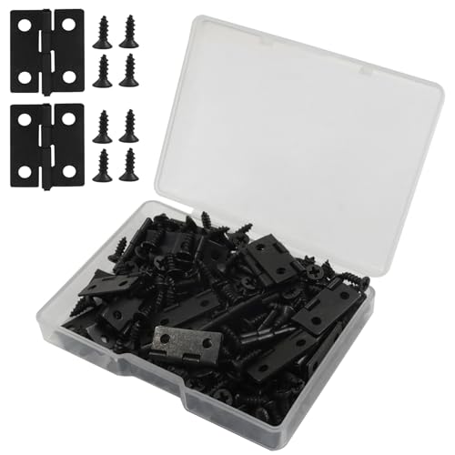 50 Pack 18 x 15mm Mini Hinges with Screws, Black - color: Black