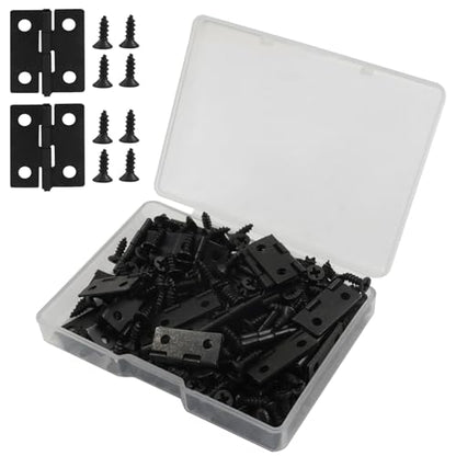50 Pack 18 x 15mm Mini Hinges with Screws, Black - color: Black