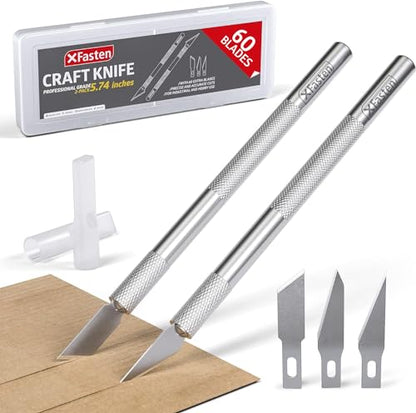 XFasten Exacto Knife Set - 2 Knives with 60 Blades | Precision Craft Knife for Art, Clay, Mat, Plastic, Paper