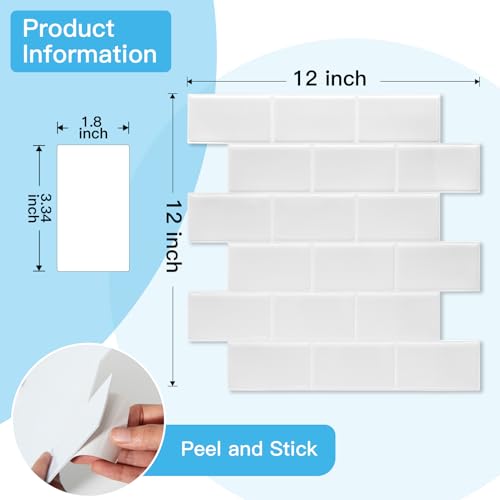 Art3d 10-Pack Subway Peel and Stick Backsplash, White Washed, 12 x 12 Inch - color: White Washed