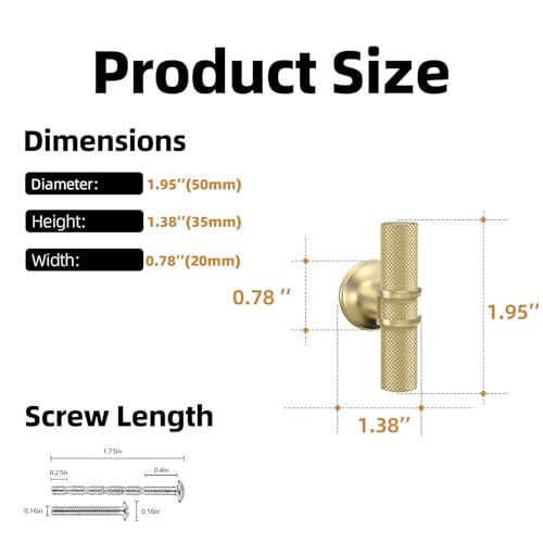 20 Pack Brushed Gold Kitchen Cabinet Knobs - color: Brushed Gold Knurled, size: Knobs