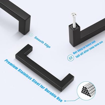 KNOBWELL 20 Pack| 4 inch Square Bar Drawer Handles Black, Kitchen Cupboard Handles Black Drawer Pulls Furniture Hardware Dresser Pull Handles - color: Matte Black, size: Hole Center:4 inch(102mm)