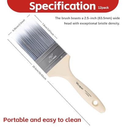 Wesquer 2.5 Inch Flat Paint Brushes 12 Pack Bulk Professional Coverage - size: 2.5 inch (12 pack)