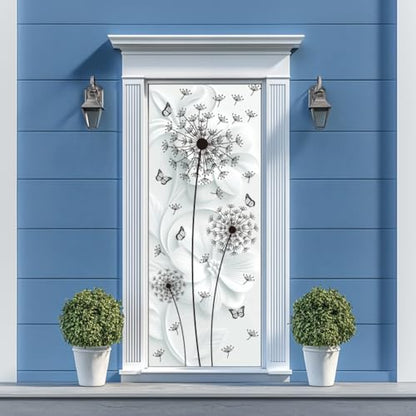 arricraft 2 Sheets Black Dandelions Self-Adhesive Door Sticker, 31.5x78.7inch Flower Butterflies Door Murals Stickers PVC Removable Wallpaper Decoration for Bedrooms Living Room - style: Dandelions