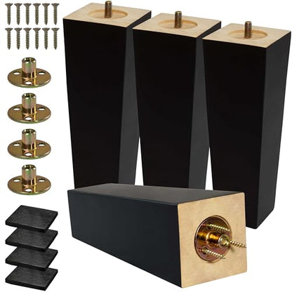 CODIN (5 Sizes: 3"-4"-5"-6"-8" Set of 4 Wood Furniture Legs - Square Sofa Legs, Couch Leg - Brown Mid-Century Modern Replacement Legs for Armchair Recliner Coffee Table Dresser (8") - size: 8"
