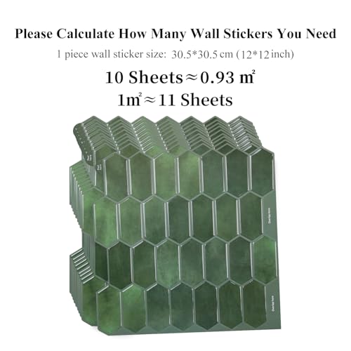 Alwayspon 10 Sheets 12" x12inch Emerald Green 3D Vinyl Backsplash Tiles, Self-Adhesive Peel and Stick Wall Tile Stickers Stick on Subway Tiles for Kitchen Bathroom Wall - color: Emerald Green