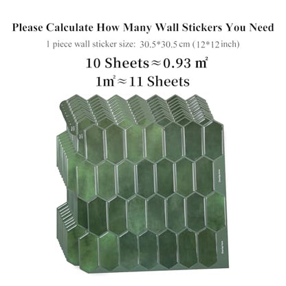 Alwayspon 10 Sheets 12" x12inch Emerald Green 3D Vinyl Backsplash Tiles, Self-Adhesive Peel and Stick Wall Tile Stickers Stick on Subway Tiles for Kitchen Bathroom Wall - color: Emerald Green