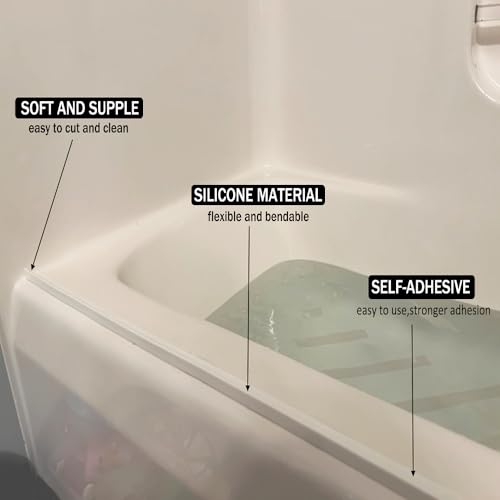Shower Threshold Water Dam Barrier, Self Adhesive Silicone Waterproof Barrier Bathroom and Kitchen Shower Water Guard for Dry and Wet Separation Caulk Seal Strip Edge Trim (78Inch, Balck) - color: Black, size: 79Inch