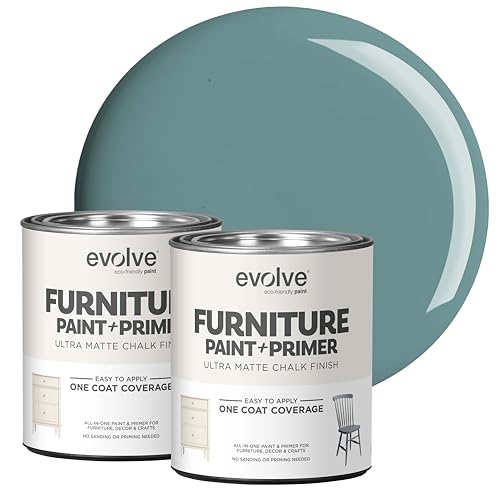 EVOLVE Chalk Paint for Furniture, (Sea Slate), 2-Pack Quart – No Sand or Primer Needed, UltraMatte Finish, Smooth Coverage, Low VOC, Easy to Distress for DIY Projects - color: Sea Slate, size: 30 Fl Oz (Pack of 2)