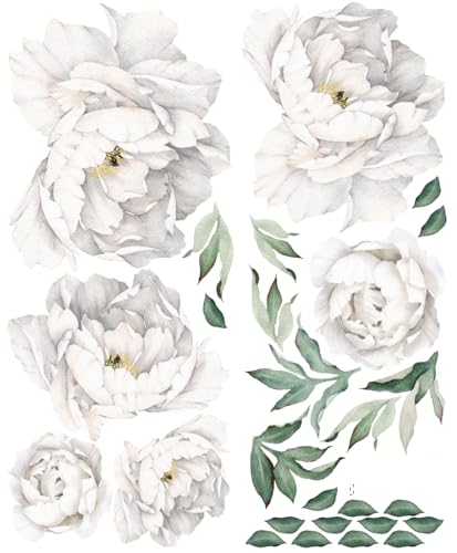White Peony Wall Stickers Floral Decals for Bethroom Kitchen