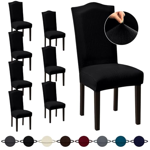 Sufdari Dining Room Chair Covers Set of 8, Black Non-Slip Spandex Kitchen Parsons Slipcovers for Dining Chairs, Hotel (Extra Large) - color: .Black, size: XL-8 PC