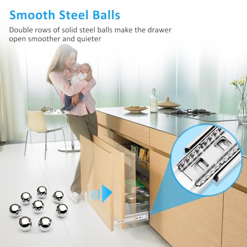 Stainless Steel Drawer Slides Ball Bearing 3 Folds Full Extension Side Mount Cabinet Runners Glides Rails Track 100 Lbs Load 10 12 14 16 18 20 22 24 Inch (Silver-Stainless Steel- 1 Pr, 14 inch) - color: Silver-Stainless Steel, size: 14 Inch