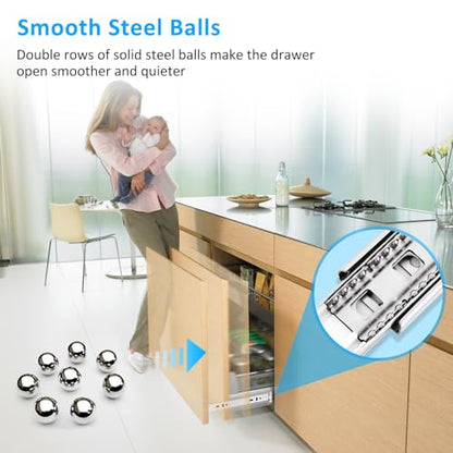 Stainless Steel Drawer Slides Ball Bearing 3 Folds Full Extension Side Mount Cabinet Runners Glides Rails Track 100 Lbs Load 10 12 14 16 18 20 22 24 Inch (Silver-Stainless Steel- 1 Pr, 20 inch) - color: Silver-Stainless Steel, size: 20 Inch