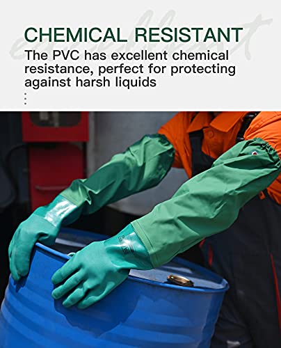 PACIFIC PPE 26 Inch PVC Chemical Resistant Gloves, Waterproof, Reusable, L - color: Green 26inch 1pair, size: Large (Pack of 1)