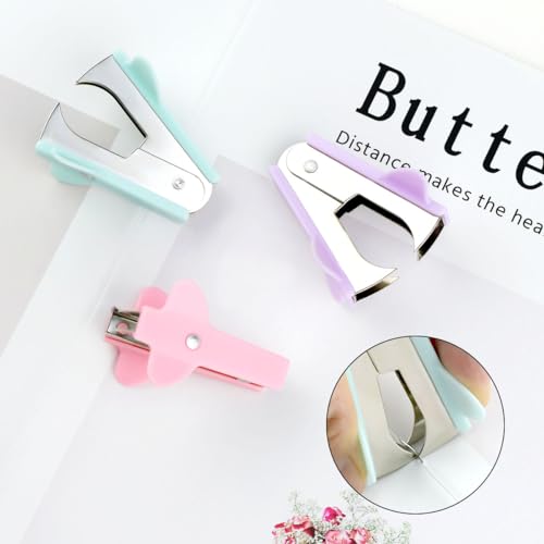 3 Pack Staple Remover Stapler Puller Remover Stapler Remover Tool for Home Office School Office Staple Removers Staple Removal Set Pinch Jaw Style Staple Remover Tool (Pink Purple Green)