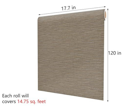 Decotalk Grass Cloth Wallpaper Peel and Stick Grasscloth Wallpaper Wall Cover Brown Grasscloth Textured Contact Paper Removable 17.7"x120" Self Adhesive Contact Paper for Cabinets Vinyl Wallpapers - size: 17.7" x 120"