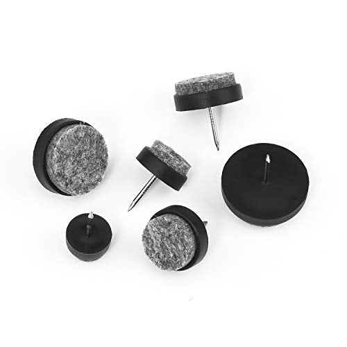 110PCS Furniture Pad Nails, Black Nail-on Slider Glide Felt Pads with Storage Box for Furniture Chair, Stools and Table Leg Feet, 6 Sizes - 14mm/ 17mm / 20mm / 22mm / 24mm / 28mm