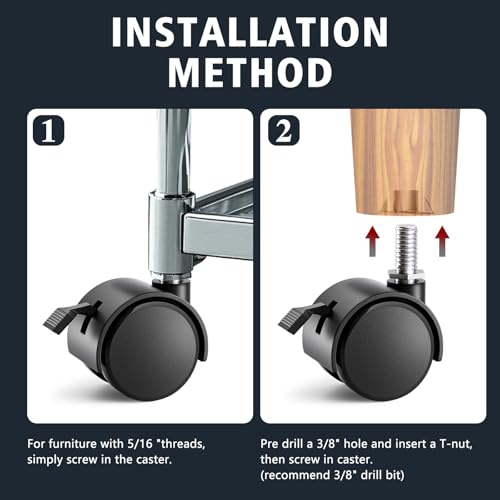 Stem Casters, 1.5 Inch Furniture Casters Set of 4, Threaded Stem Diameter 5/16" Plastic Locking Caster Wheels, Black Swivel Small Castors with T-Nuts, for Table, Cabinet, Storage Rack - style: 1.5 inch with brake