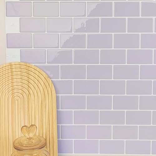 Alwayspon 10 Sheets Purple 3D Vinyl Backsplash Subway Sticker Peel and Stick, Self-Adhesive Wall Tile Transfer Wall Sticker Sheets for Kithchen Bathroom, 12"x6" - color: T80611s