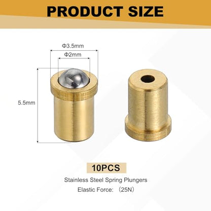 uxcell 10Pcs Stainless Steel Spring Plunger 5.5x3.5 mm Precision Ball (25N) - size: 5.5 x 3.5 mm(25N)