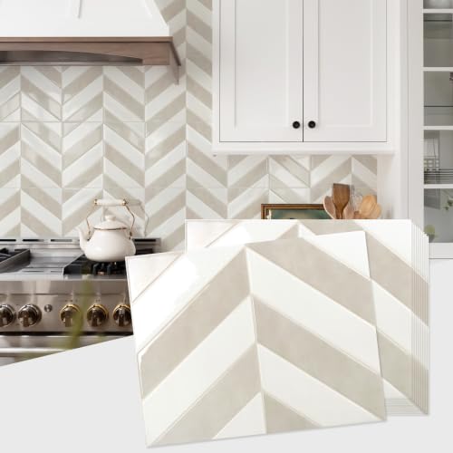 STICKGOO Herringbone Peel and Stick Backsplash, White & Beige, 10 Sheets - color: White & Beige, size: Pack of 10
