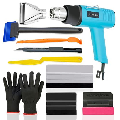 Complete Car Vinyl Wrap Tool Kit | Heat Gun, Squeegee, Cutter, Gloves | Perfect for Car Wrapping, Window Tinting, Paint Protection Film, and Decals | Ideal for Professional and DIY Use - color: Kit D