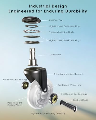 RidRed Gaming Chair Wheels - Heavy-Duty Office Chair Wheels - Replacement Rubber Casters - Universal Fit 3 Inch Chair Casters, Noise Free, Fits 98% Chair, for All Floor (White) - color: White