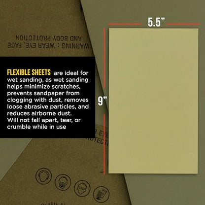 Dura-Gold 5-1/2" x 9" Wet or Dry Sandpaper Sheets, 7000 Grit, Box of 25 - size: 7000-Grit