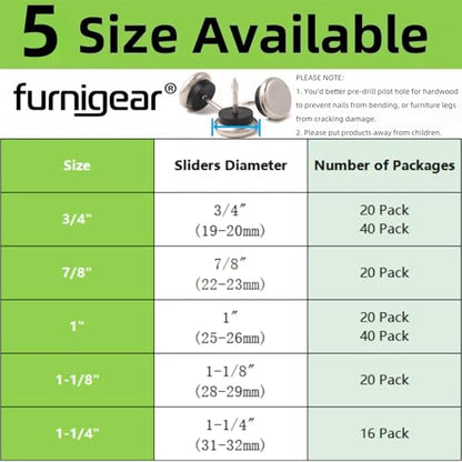 Dia Nail On Furniture Glides for Chairs, Tables - Furnigear Nickel Base Cushioned Furniture Nails - Allowing Chairs Glides Effortlessly Over Carpet Floors (3/4", 40 Pack-Silver Gray) - size: 3/4" Silver Gray(40pcs)