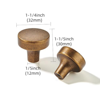 khtumeware 10 Pack 1-1/4"(32mm) Solid Knobs Kitchen Cabinet Round Pulls Antique Brass Dresser Handles Kitchen Hardware for Cupboard Drawer - color: Antique Brass, size: 1-1/4 inch(32mm)