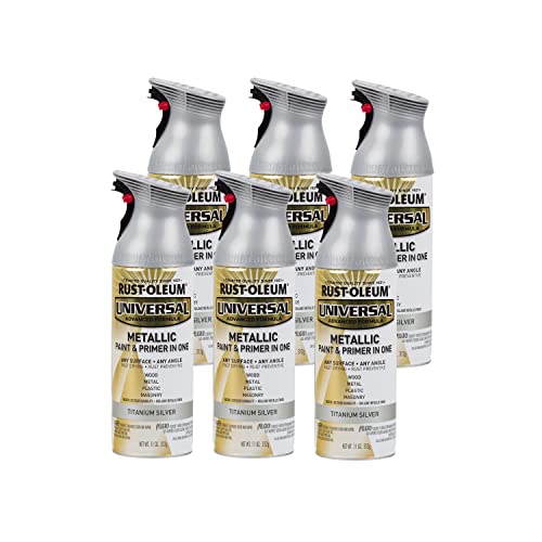 Rust-Oleum Universal All Surface Metallic Spray Paint, Titanium Silver - color: Titanium Silver, size: 11 Ounce (Pack of 6)