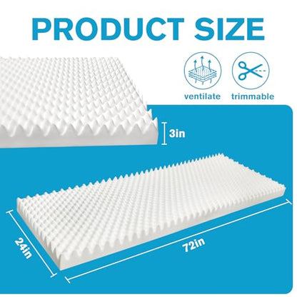 72 * 24 * 3 Inch Egg Crate Foam Padding Pressure-Relieving High-Density Upholstery Foam for Air Circulation Cuttable Cushion Pad for Sofa Chair Hospital - size: 72×24×3 IN