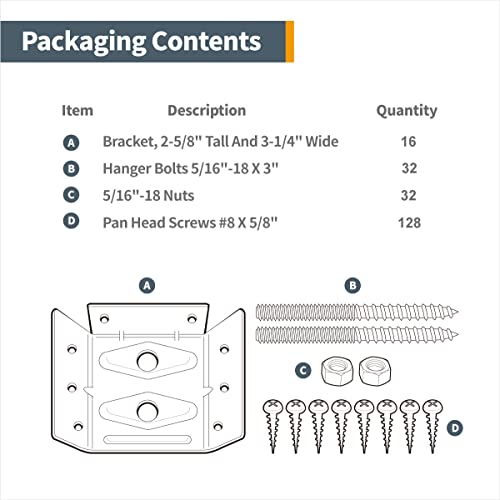 POWERTEC Surface Mount Corner Brackets 8PK w/ Mounting Hardware, Corner Braces for Coffee Table/Desk Legs/Dining Table/Bench Legs (71428-P2) - size: 2-5/8" x 3-3/8", style: Flat Corner Brackets Combo, 8PK