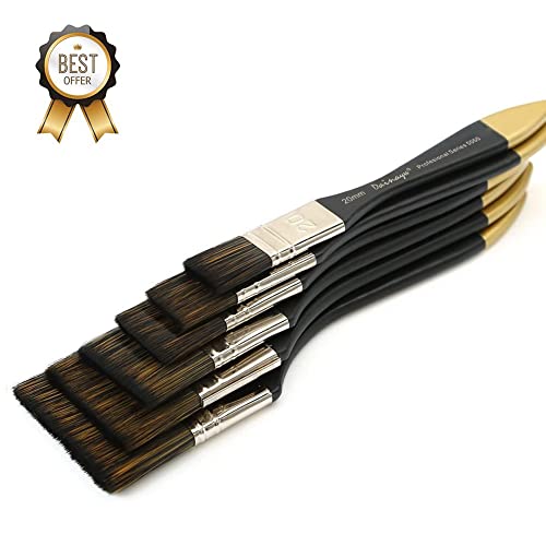 Artist Flat Paint Brush-Large Wash Brushes Set for Gesso, Varnishes, Acrylic Painting, Watercolor, Wood, Wall, Furniture-Brush Cleaner 6 Pcs 6 Size Black