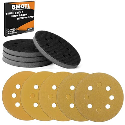 4 Pack Interface Pads + 50Pcs 5 Inch 8 Hole Hook & Loop Sanding Discs