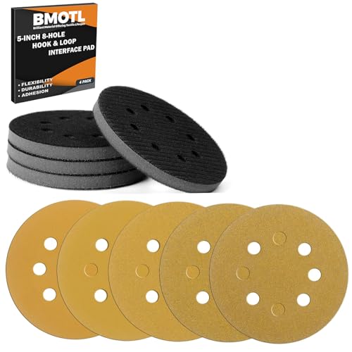 4 Pack Interface Pads + 50Pcs 5 Inch 8 Hole Hook & Loop Sanding Discs