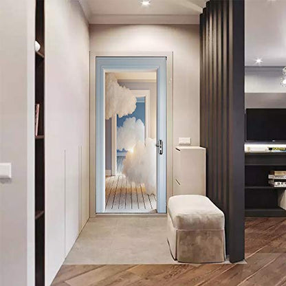 Modern Art Self Stick Vinyl Door Mural Sticker, Peel and Stick Removable Refrigerator Wrap Decal, Cloud Heaven, 32.3x78.7, 2 Pcs Set - color: Cloud Heaven