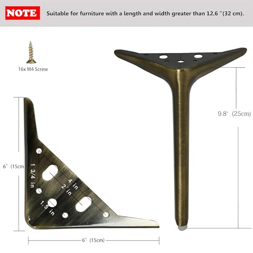 9.8 inch/25cm Brushed Bronze Color Metal Furniture Legs Set of 4 - color: Brushed Bronze, size: 9.8 inch