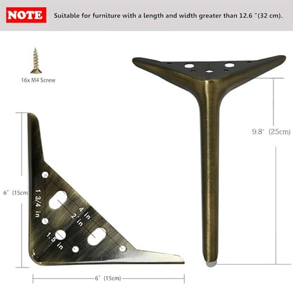 9.8 inch/25cm Brushed Bronze Color Metal Furniture Legs Set of 4 - color: Brushed Bronze, size: 9.8 inch