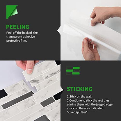 LONGKING 10-Sheet Peel and Stick Tile Backsplash, Vinyl Self-Adhesive Tile Stickers for Kitchen, Bathroom, White Marble - color: White Marble, size: 12 inches x 12 inches