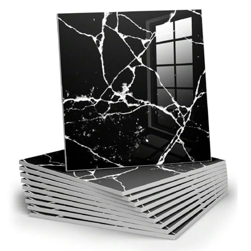 Chejiaye 10pcs Marble Peel and Stick Backsplash Waterproof Washroom Wall Panels, Peel and Stick Tile, PVC Wall Panels for Kitchen (Black Marble Tiles, 11.8" x 11.8" x2.5MM x 10Pack) - color: Black Marble Tiles, size: 11.8" x 11.8" x 10Pack
