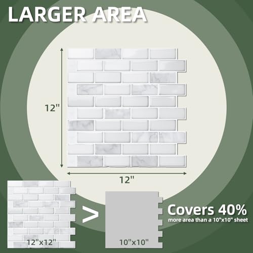 LONGKING Peel and Stick Subway Tile Backsplash for Kitchen, Vertical Strip Design, White Marble Tile, Waterproof Wall Sticker for Kitchen & Bathroom - color: Brick White Marble