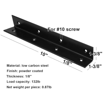 4 Pack 10" Wide Corner Brace, Iron Black L Angle Bracket - size: 10 Inch