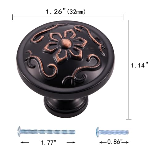 10 Pack 1.26 Inch Oil Rubbed Bronze Round Cabinet Knobs