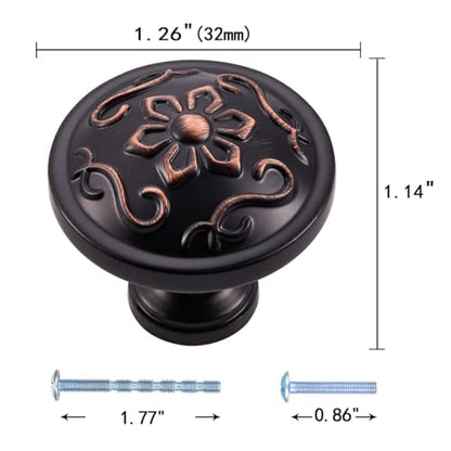 10 Pack 1.26 Inch Oil Rubbed Bronze Round Cabinet Knobs
